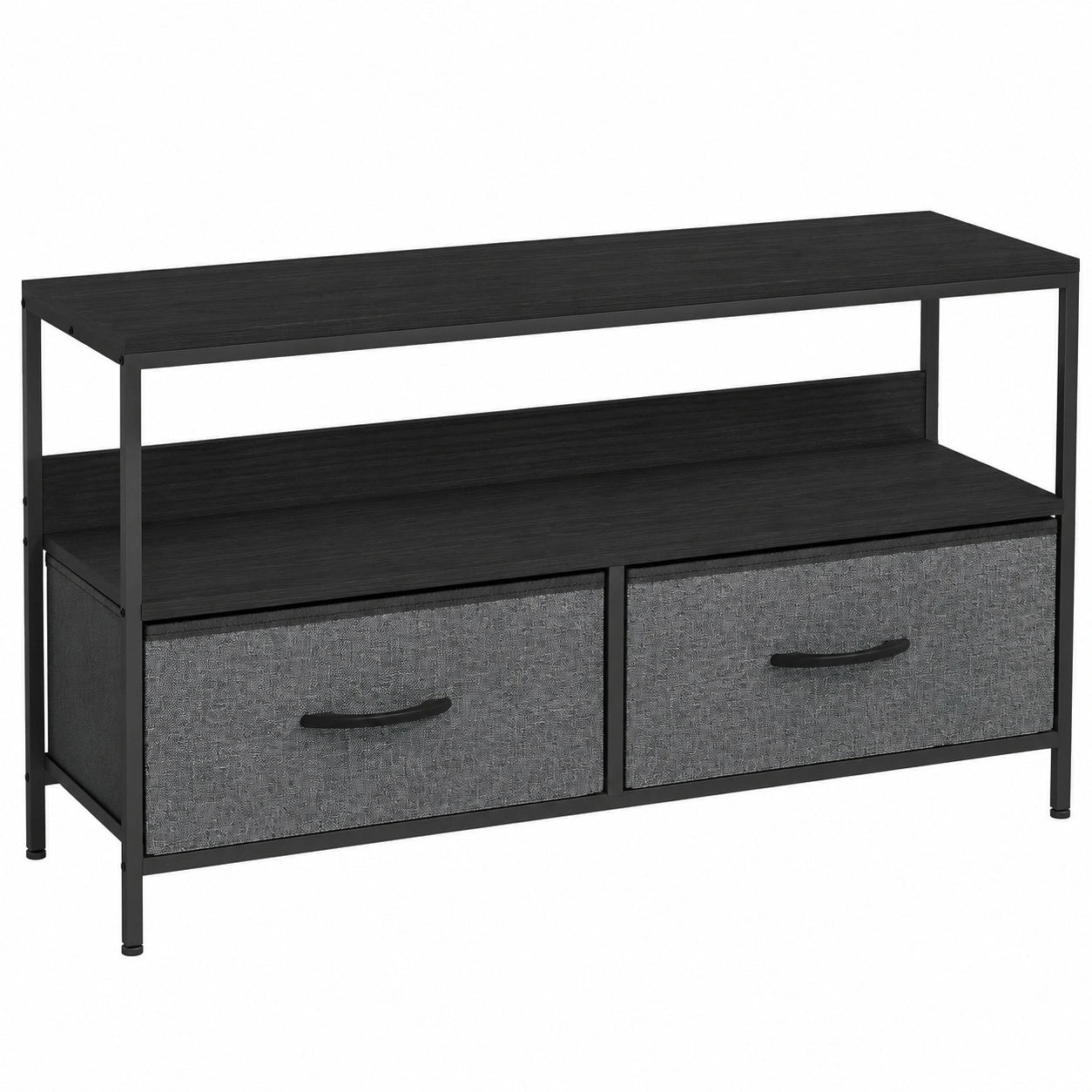 meuble-tv-98-cm-avec-etagere-et-tiroirs-pliables-pieds-en-acier-gris-fonce-gfxwu11416to
